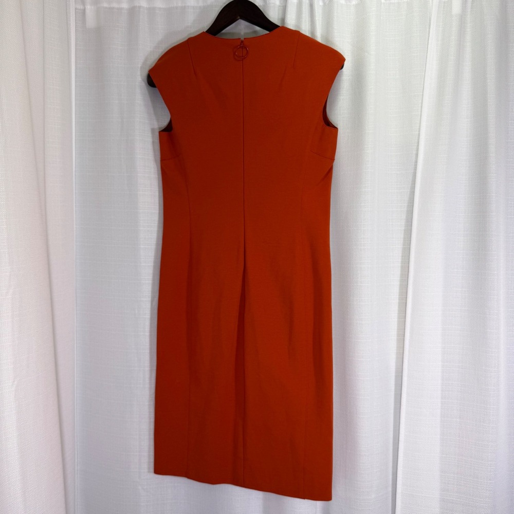 Akris Punto Sheath Dress Sz 6 Red Orange Cutout Textured Sleeveless Knee Length - Picture 7 of 16